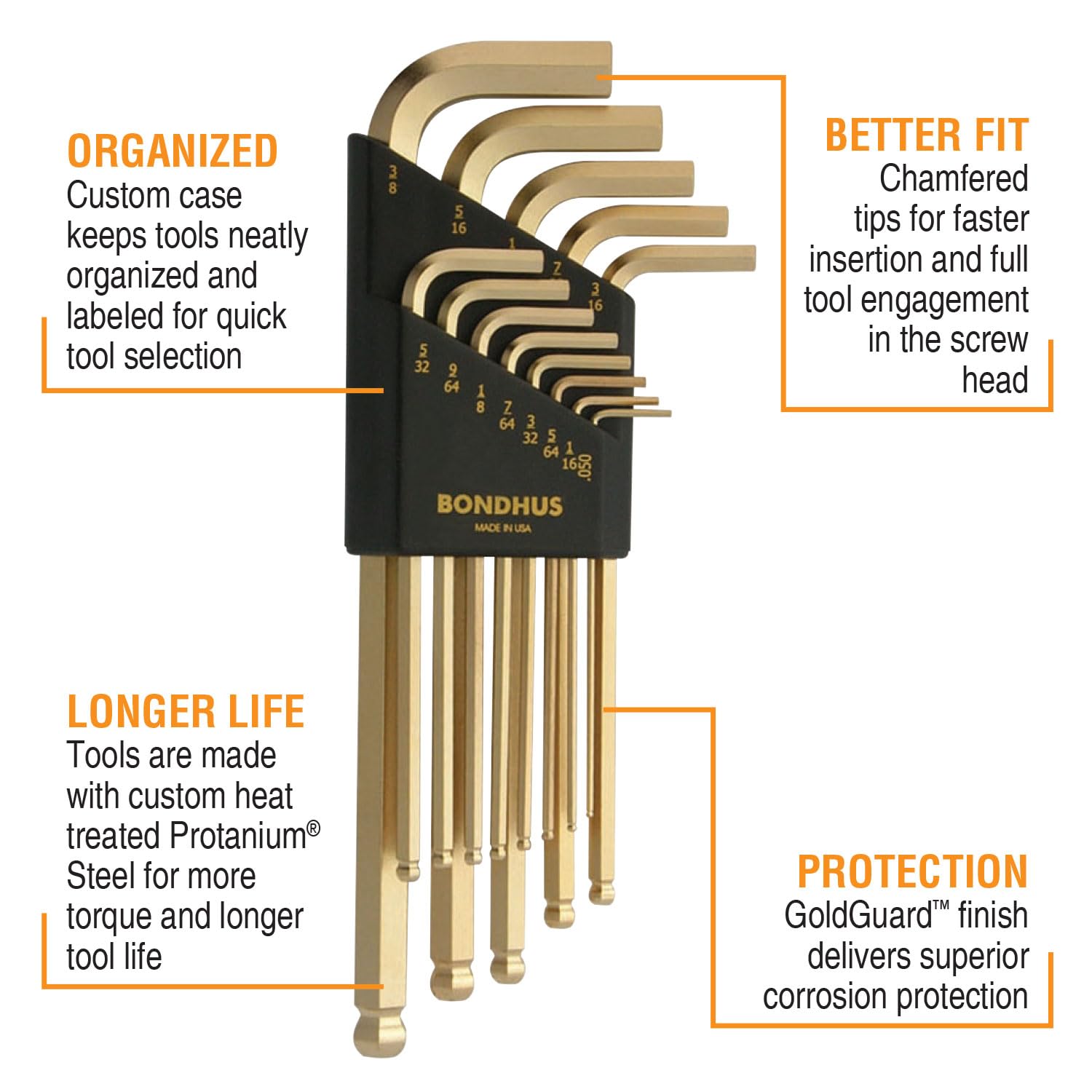 Bondhus 20899 Inch/Metric GoldGuard Plated Ball EndL-Wrench Double Pack 37937 (.050-3/8) & 38099 (1.5-10mm), multi, one size