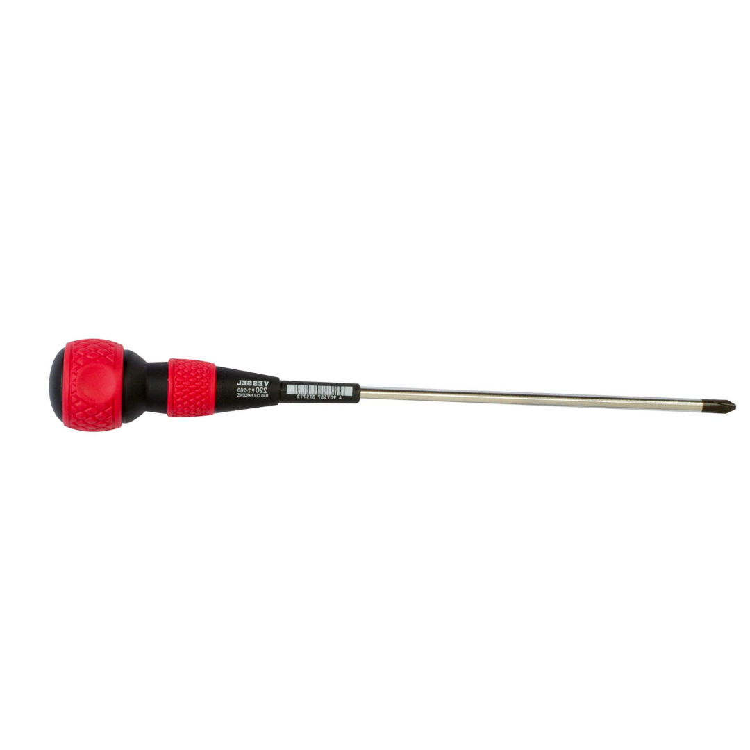 Vessel 220P2200 Ball Grip Screwdriver – Phillips #2 x 200mm JIS Precision Driver, Long Reach Ergonomic Ball Handle, Magnetized Tip Professional Hand Tool