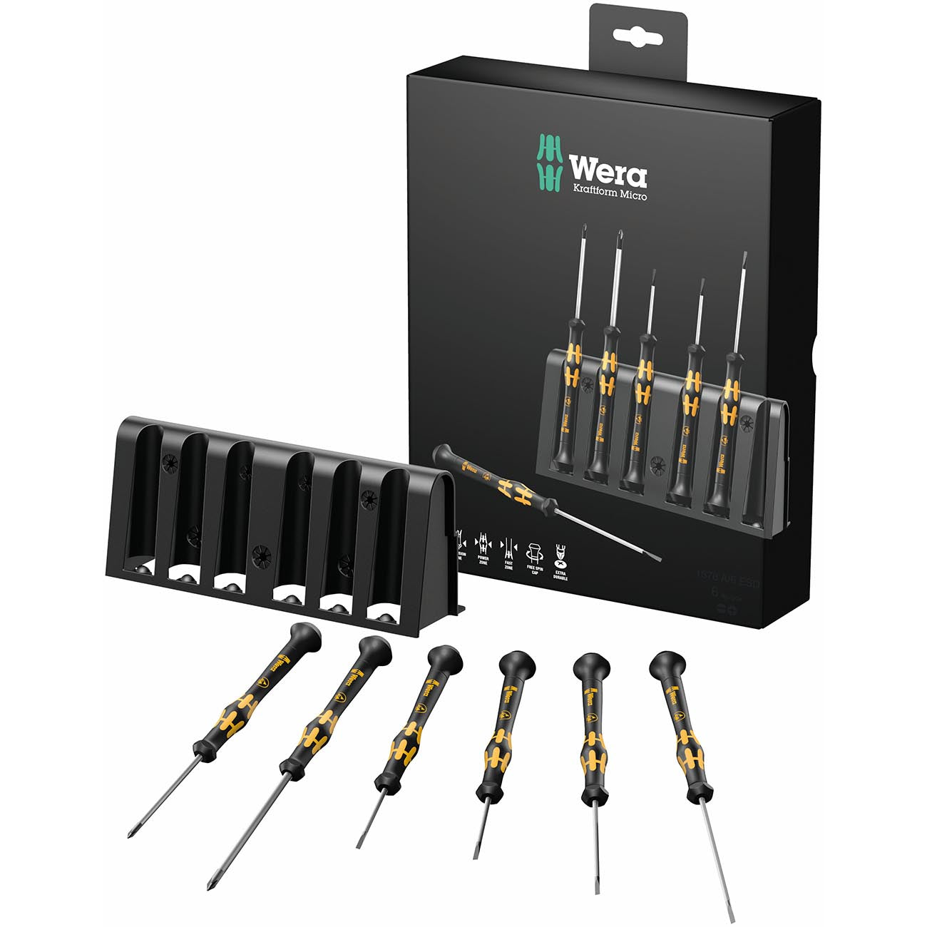 Wera - 5030170001 1578 A/6 Electronics Screwdriver Set and Rack, 6-Piece Set