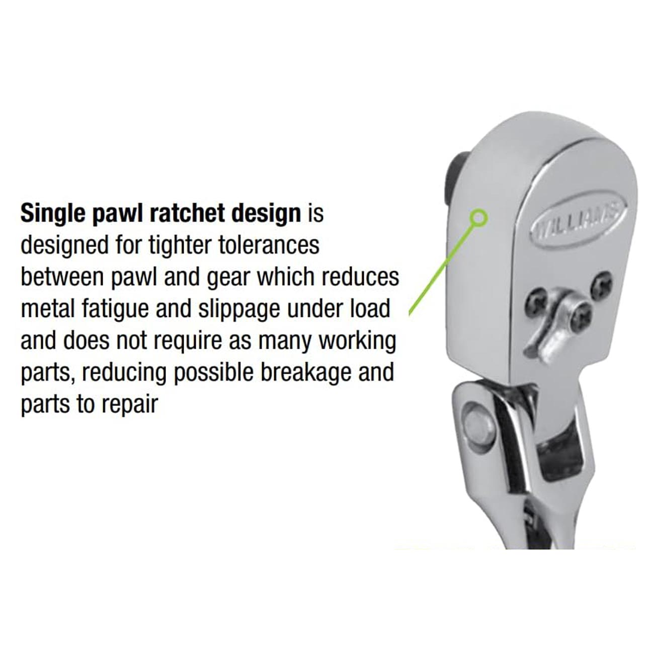 Williams 3/8″ Drive Sealed Narrow Flex-Head Ratchet – 36 Teeth (JHWB52EHFB)