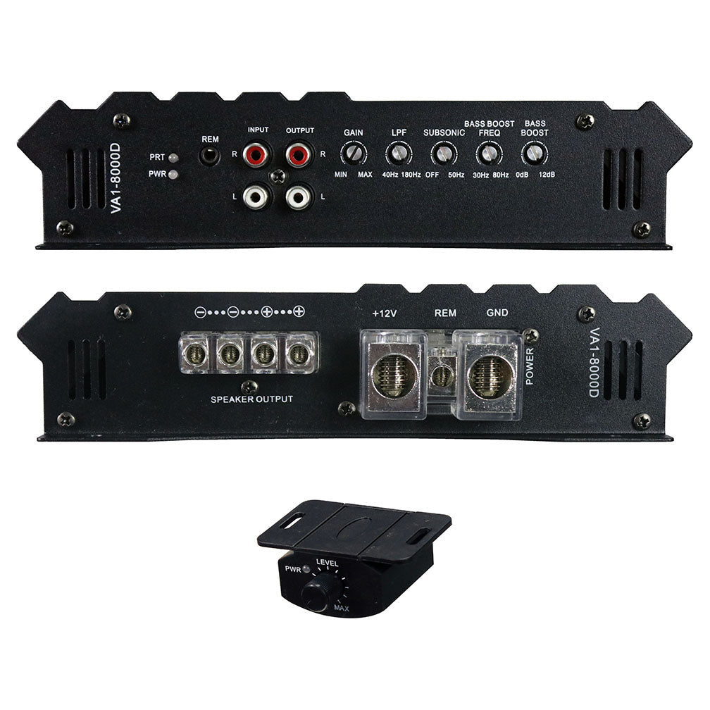 Power Acoustik VA1‑8000D 8,000 W Max Class D Monoblock Subwoofer Amplifier – Single Channel Bass Power Amp