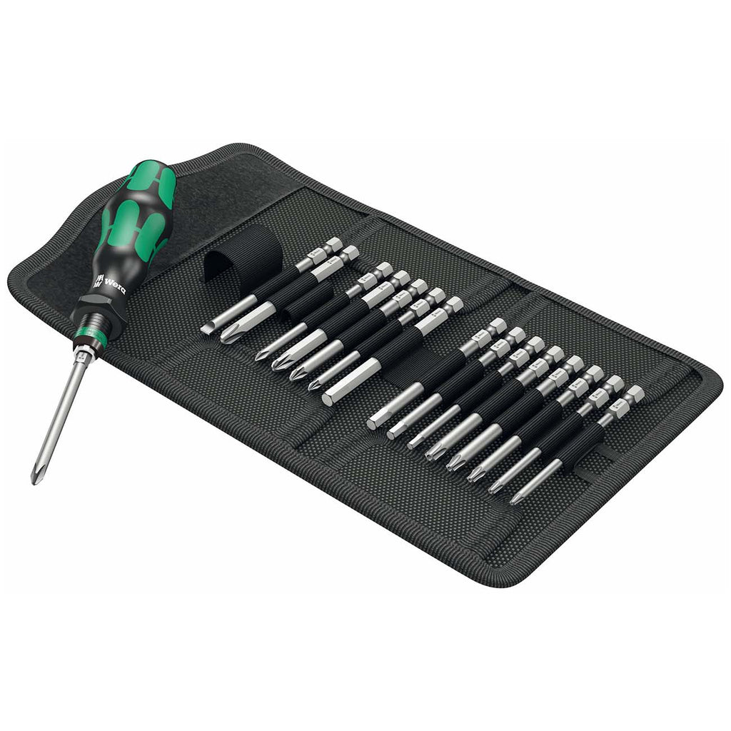 Wera 5059295001 KK 60 Kraftform Bitholding Screwdriver and 3 1/2-Inch Bit Pouch Set, 17-Piece, Multi