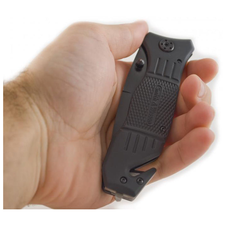 Smith & Wesson SWFR2S 8in High Carbon S.S. Folding Knife with 3.3in Tanto Point Serrated Blade and Aluminum Handle for Outdoor, Tactical, Survival and EDC