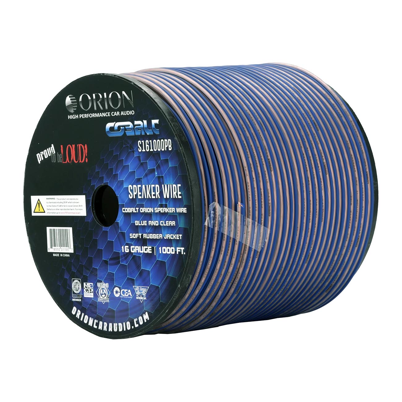 Orion Cobalt S161000PB 16 Gauge AWG (1000-Ft Blue/Clear) High Powered Car Speaker Wire Roll, Surround Sound, Home Theater Speakers, RV Audio | 2x16 Gauge Speaker Cable/Wire Roll