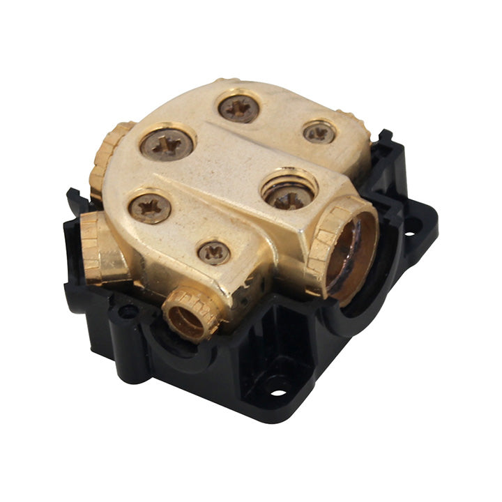 XScorpion GDB10248G Power/Ground Distribution Block – 1 Input / 4 Output Car Audio Splitter, Platinum Finish
