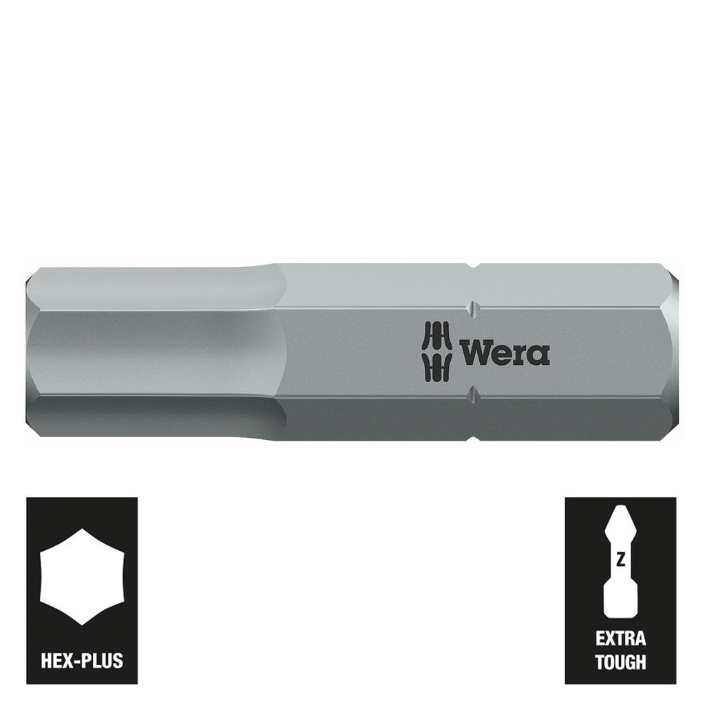 Wera Hexagon Screwdriver Bit — 1/4″ Drive Hex-Plus Bit: 6 mm × 25 mm (05056330001)