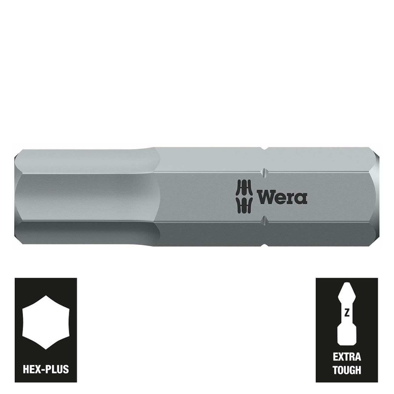 Wera Hexagon Screwdriver Bit — 1/4″ Drive Hex-Plus Bit: 6 mm × 25 mm (05056330001)