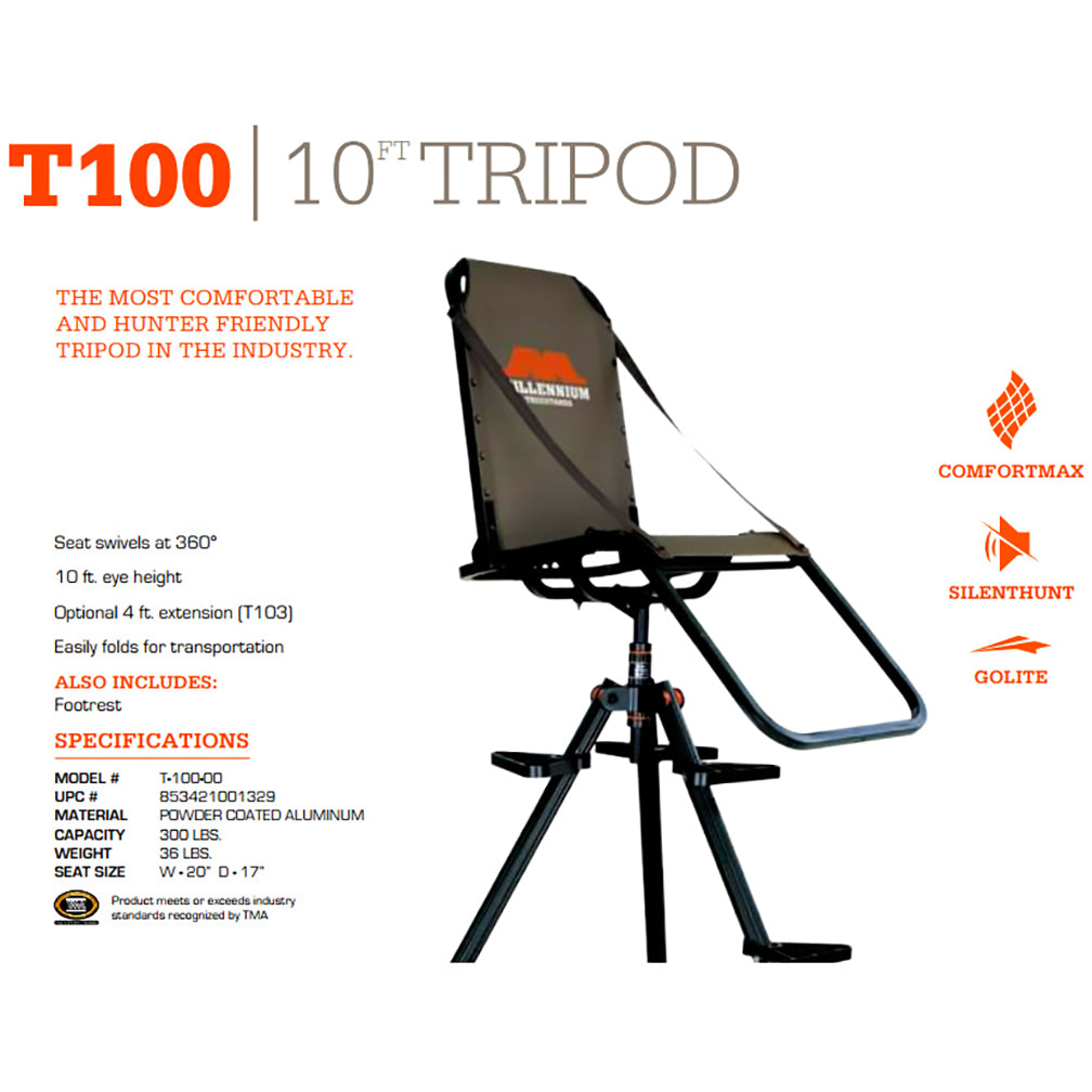Millennium Treestands T-100 Tripod, 10 ft, Brown, one Size