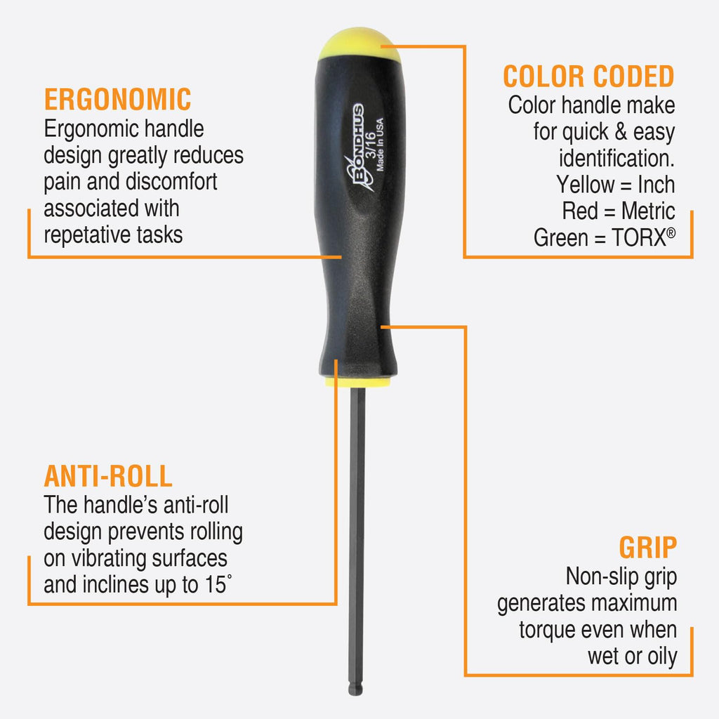 Bondhus 10637 Set of 13 Balldriver Screwdrivers, ProGuard Finish, sizes .050-3/8-Inch