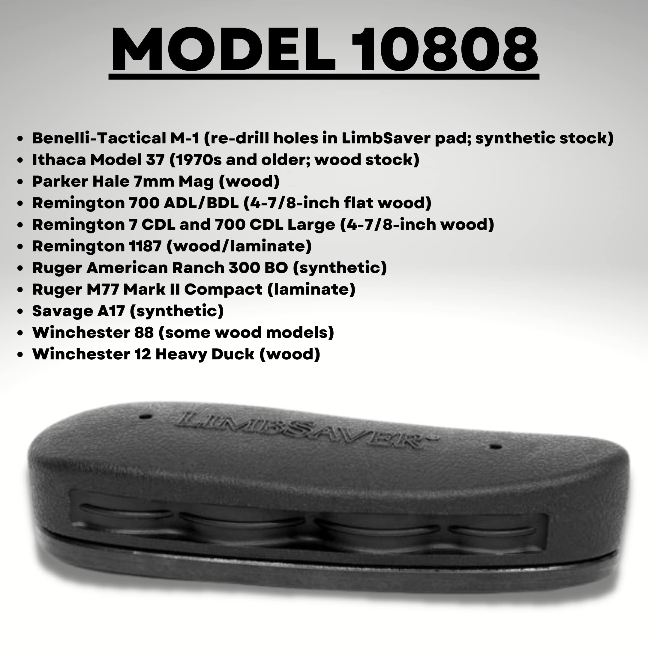 LimbSaver 10808 AirTech Precision-Fit Recoil Pad for Benelli, Ithaca, Remington, Ruger, and Winchester Models , Black
