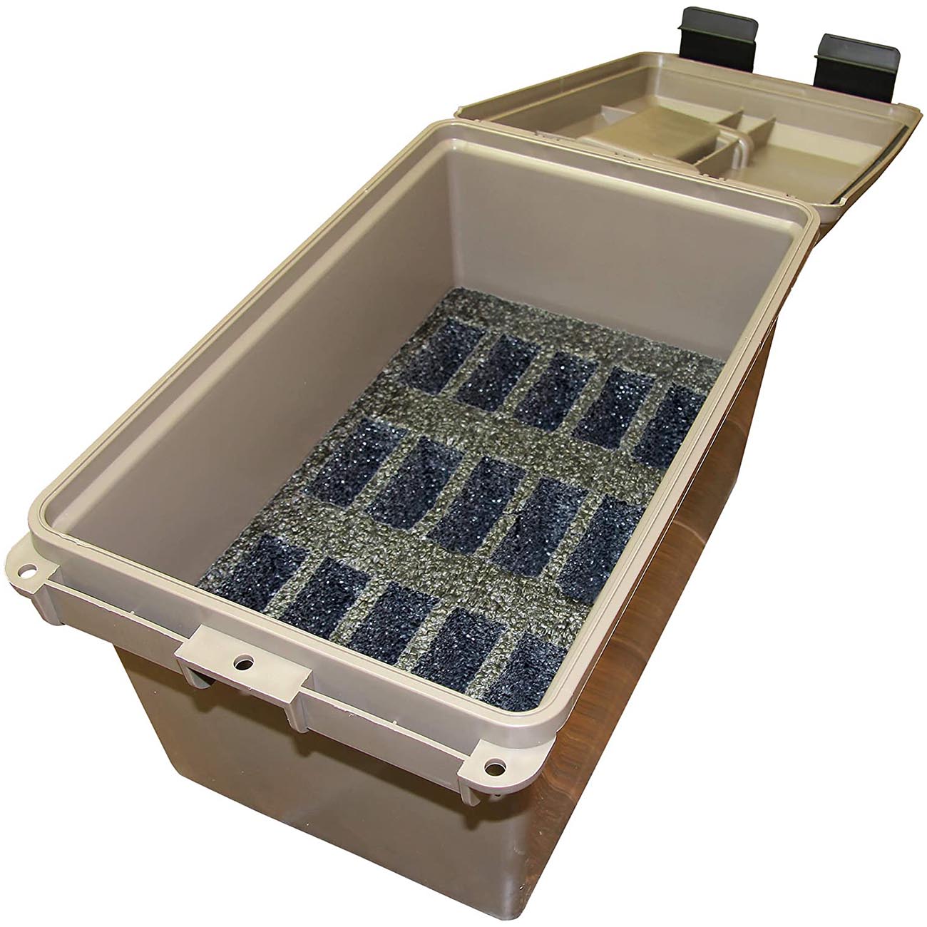 MTM TMC15 Tactical Mag Can, Holds 15- 20 or 30 round 223/5.56 magazines, Stackable design, triple padlock tabbed for security, O-ring seal and solid latching system, Dark Earth