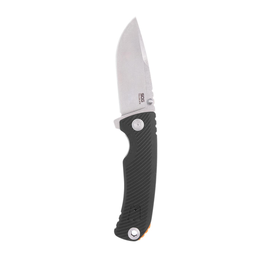 SOG Tellus ATK Outdoor Assisted Opening Frame Lock Folding Knife | Ambidextrous GRN Handle | CRYO 440C Stainless Steel Blade | Adjustable Belt Clip, Black/Blaze Orange