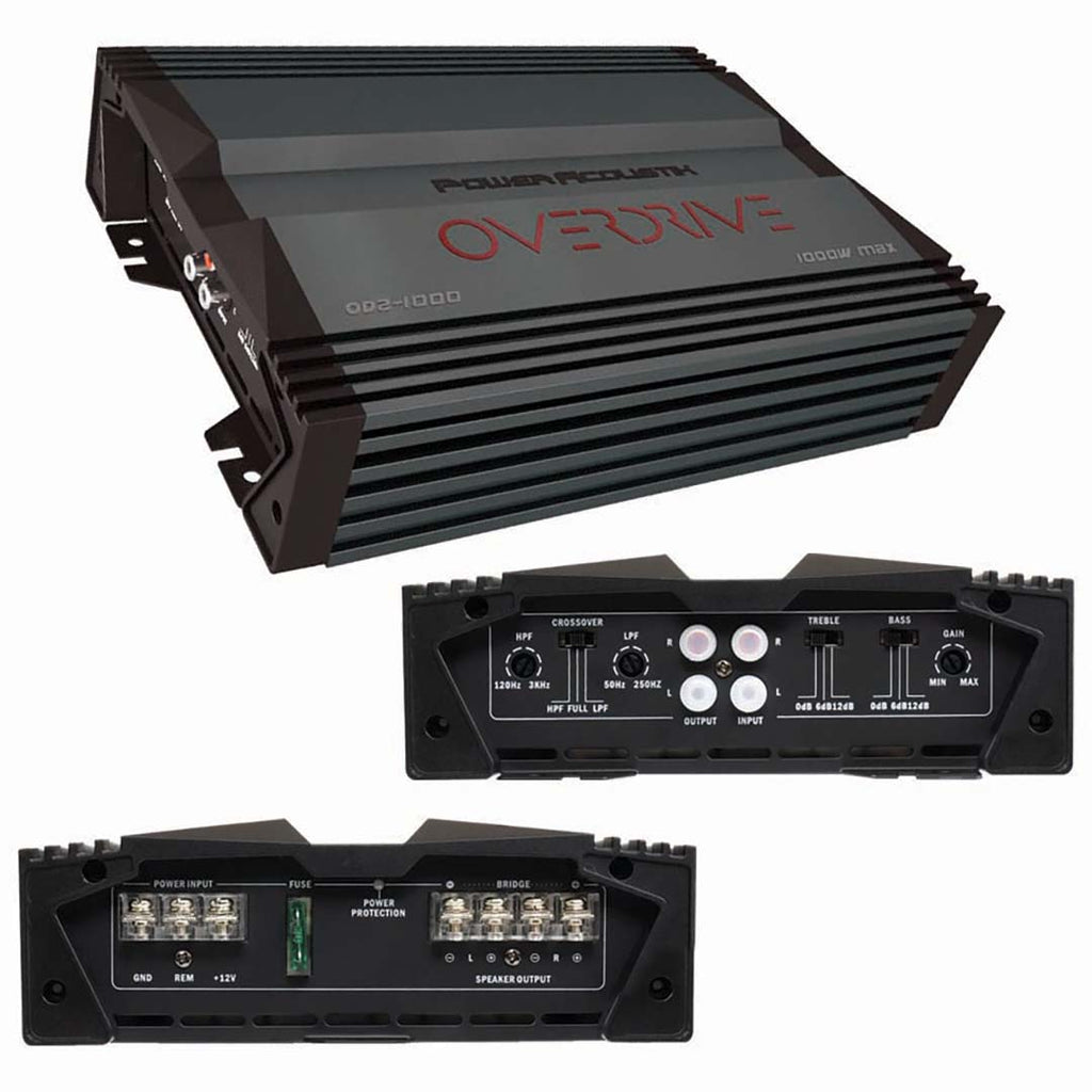 Power Acoustik OD2-1000 2 Channel Car Stereo Amplifier, 1000 Watt Overdrive Series Class A/B 2Ch Car Amp, 4 Ohm 2 Ohm Bridged Stereo Amp