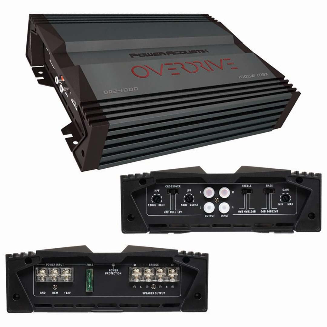 Power Acoustik OD2-1000 2 Channel Car Stereo Amplifier, 1000 Watt Overdrive Series Class A/B 2Ch Car Amp, 4 Ohm 2 Ohm Bridged Stereo Amp