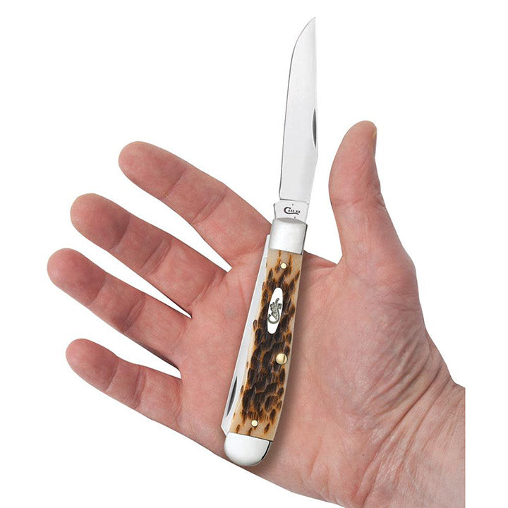 Case WR XX Pocket Knife Amber Bone Trapper Peachseed Jig W/Clip Item #6540 - (6254C SS) - Length Closed: 4 1/8 Inches