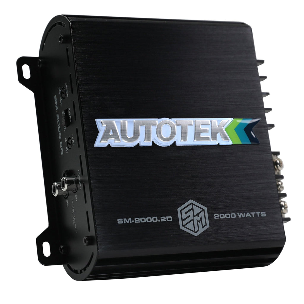 Autotek 2000 Watt 2 Channel Car Audio Amplifier with Bass Knob, High Output Class D Mono Bridged 4 Ohm Stable Input, Street Machine, SM-2000.2D, Black