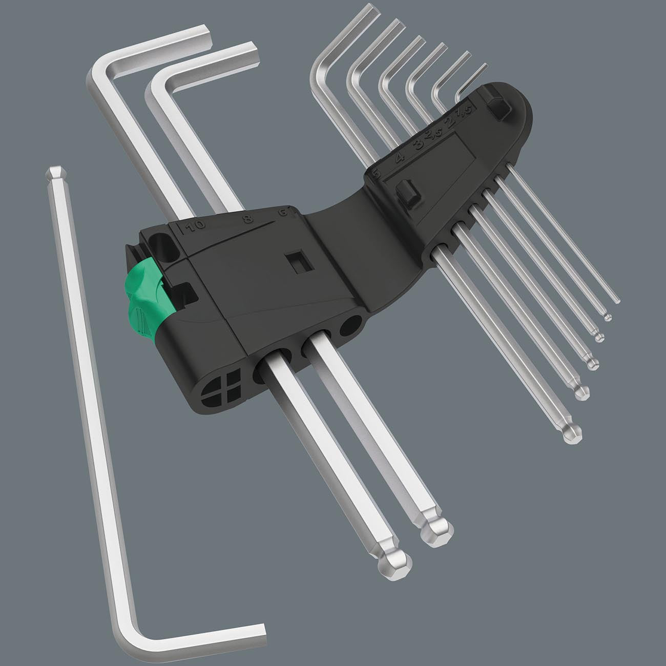 Wera - 5073391001 Hexagon 950 PKL/9 SB L-Key Set, BlackLaser, Ballpoint Hex Key, 9 Piece