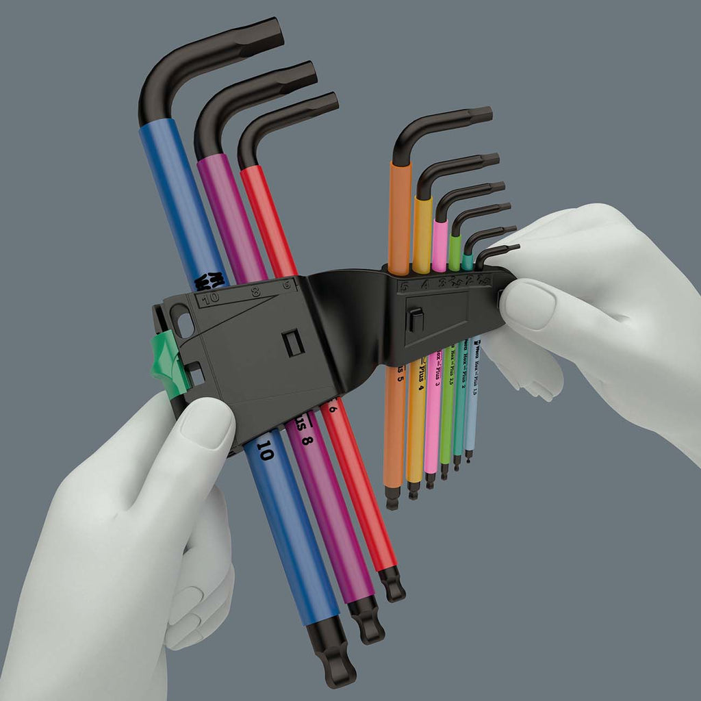 Wera Metric Hex-Plus Color Coded Long Shaft L-Key Wrench with Hold Function Set (9-Piece)