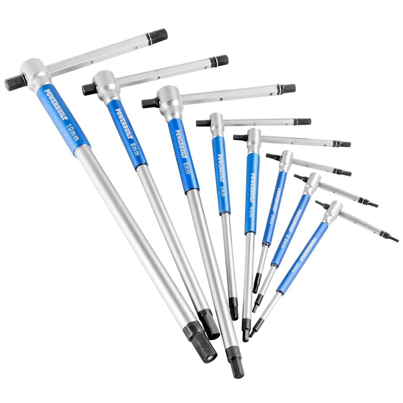 Powerbuilt 8 Pc Metric T-Handle Hex Allen Key Wrench Set with Storage Rack, 941645