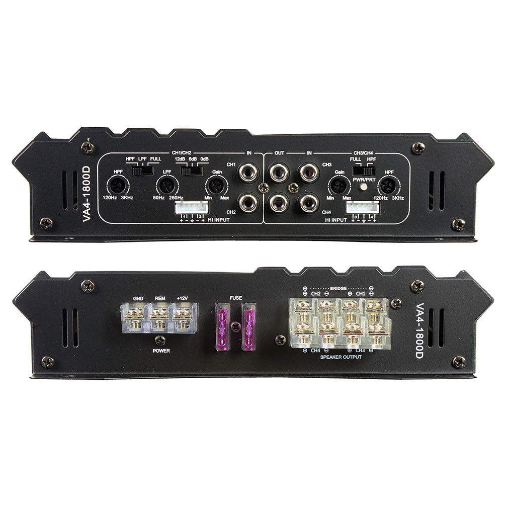 Power Acoustik VA4-1800D, Vertigo Series 4 Channel Car Amplifier, 4-Channel Stereo Amplifier, 1800 Watts 4-Ch Voice Amp for Car Audio, Class A/B 4Ch Amps