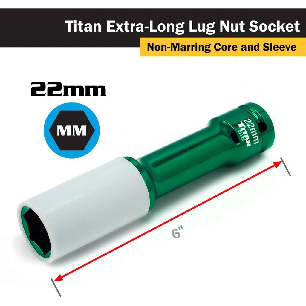 Titan 21122 1/2-Inch Drive x 22mm Non-marring Impact Extra-Long Lug Nut Socket