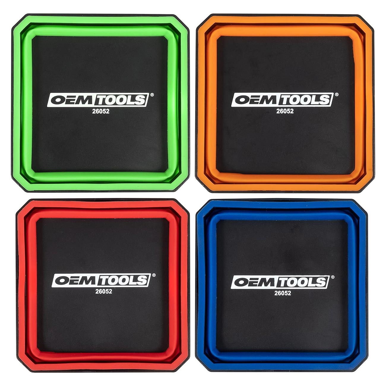 OEMTOOLS 26052 Foldable Magnetic Tray Set, Magnetic Tray for Mechanic's Small Parts, Sorting and Storage, Collapsible, 4-1/2" Square, 2 lb. Capacity, 4 Colors