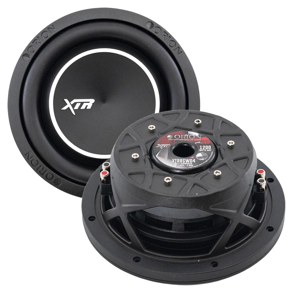 Orion XTR Series XTR8SWD4 Free Air Slim Shallow Mount 8” Car Subwoofer, 1200W Max Power, 300W RMS, Dual 4 Ohm, UV Coated Cone, NBR Surround – OEM Sub Replacement Compact for Lexus, BMW, Nissan, & More