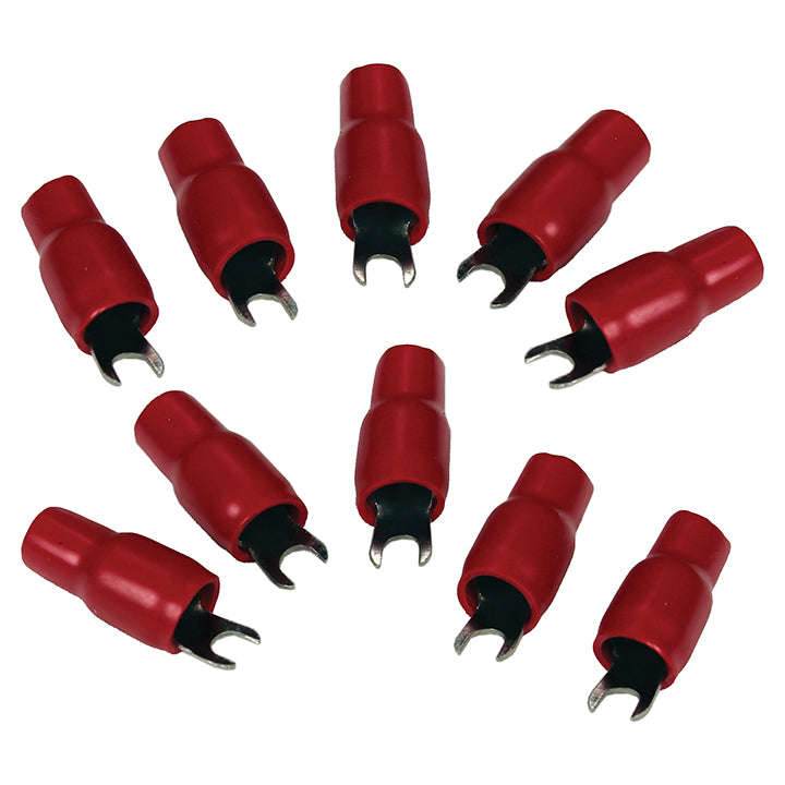 Orion Barrier Spade Fork Terminal B4R (10pcs) 4 Gauge AWG Connector Plugs - for Car Audio Terminal | Battery Cable Lug, Auto Parts, Automotive, Marine, Motorcycle, Trucks, RV - Gold Red