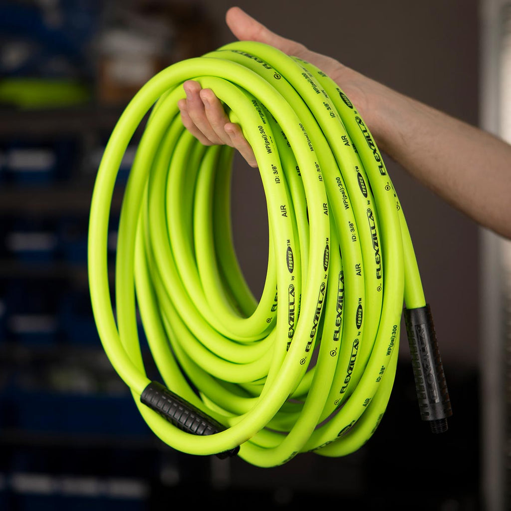 Flexzilla Air Hose, 1/2 in. x 50 ft., 1/2 in. MNPT Fittings, Heavy Duty, Lightweight, Hybrid, ZillaGreen - HFZ1250YW4