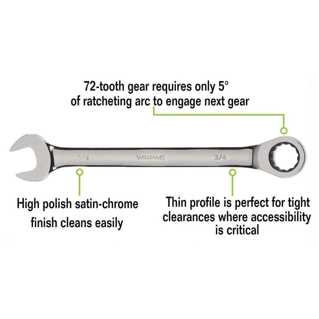 Williams WS-1120NRC Combo Ratcheting Wrench Set, 1/4 - 3/4-Inch, 9-Piece