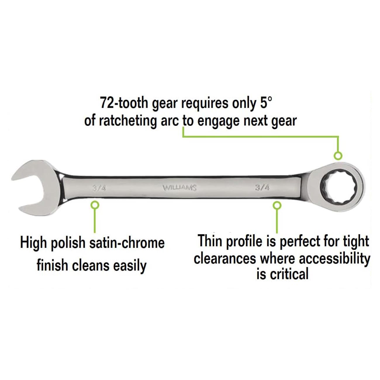 Williams WS-1120NRC Combo Ratcheting Wrench Set, 1/4 - 3/4-Inch, 9-Piece
