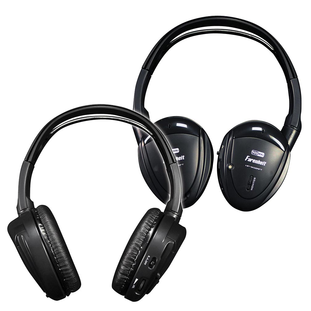 Power Acoustik HP902RFT Wireless RF Headphones Pair – 900MHz Dual Channel w/ FM Transmitter
