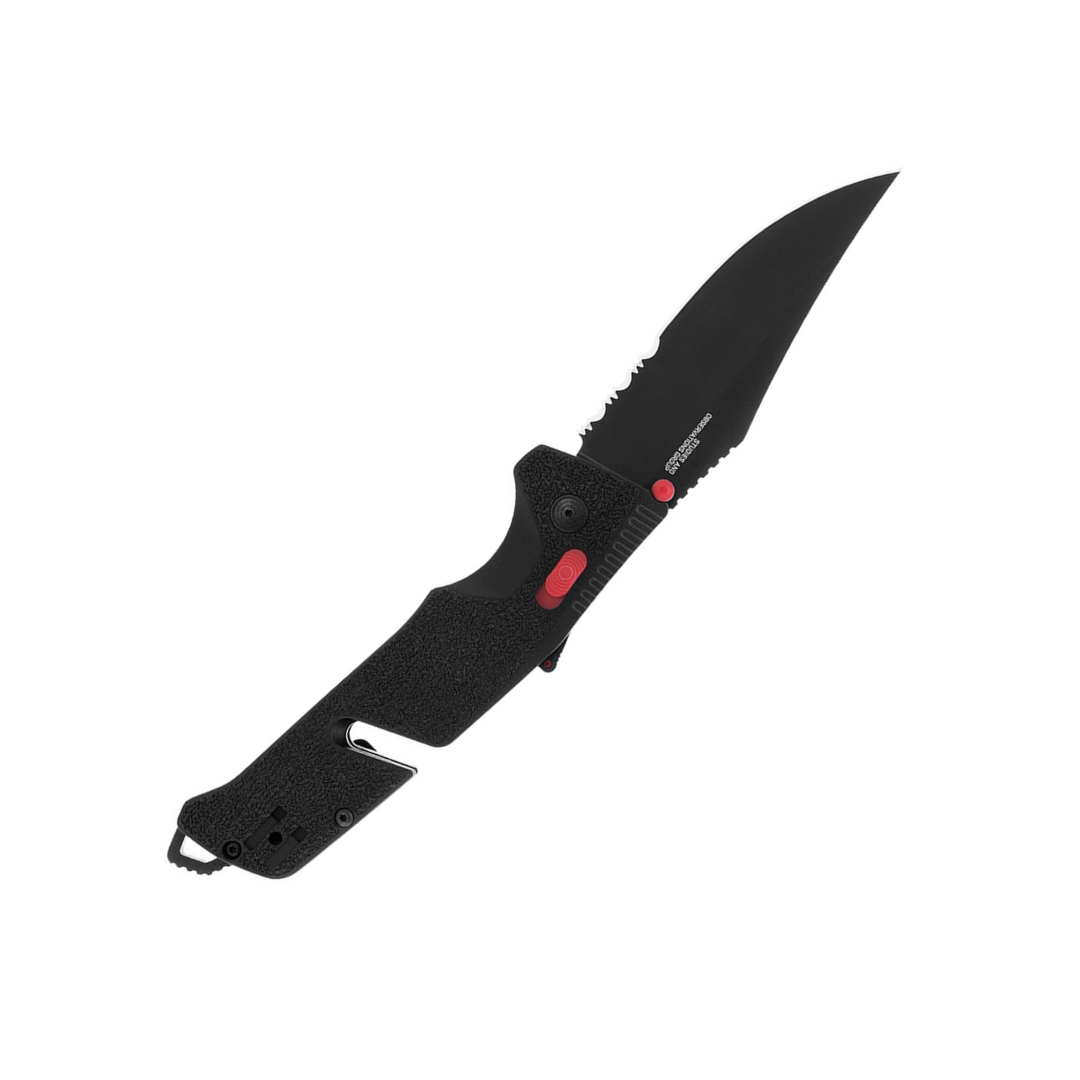 SOG Trident at Ambidextrous Professional Partially Serrated Folding Knife | Heat-Treated CRYO D2 Stainless Steel Blade, Black/Red