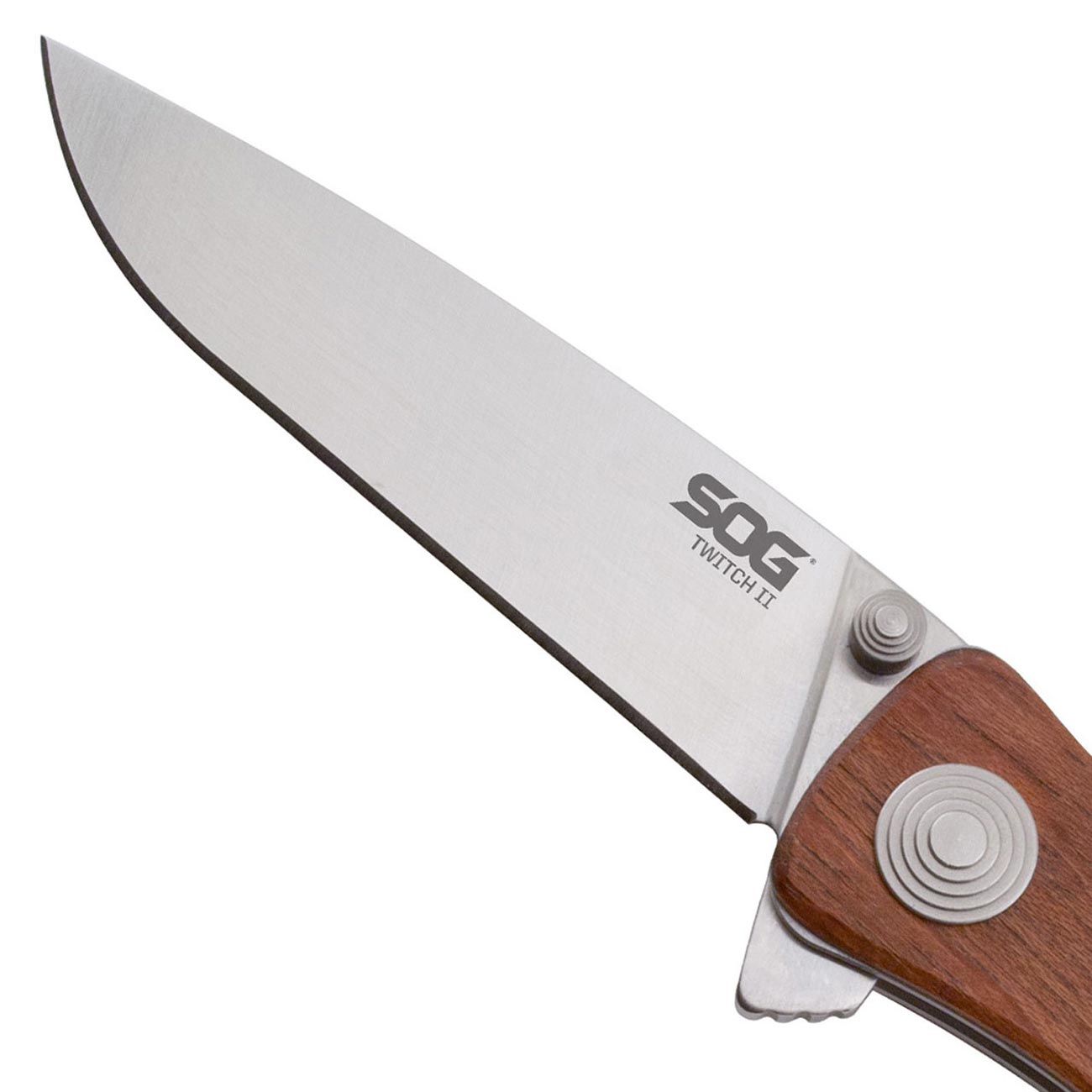 SOG Twitch ll Drop Point Pocket Knife - SOG Assisted Technology EDC Knife with 2.65 Inch Stainless Steel Blade and Wood Handle- Satin (TWI17-CP)
