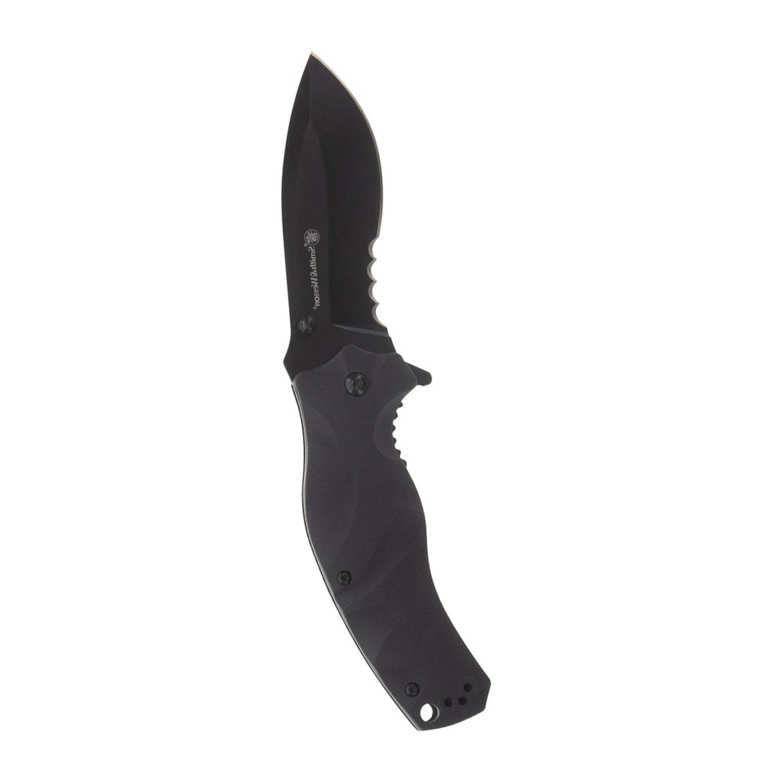 Smith & Wesson Black Ops 3.5" Recurve Folding Knife 1136220 – Black Stainless Steel, Liner Lock EDC