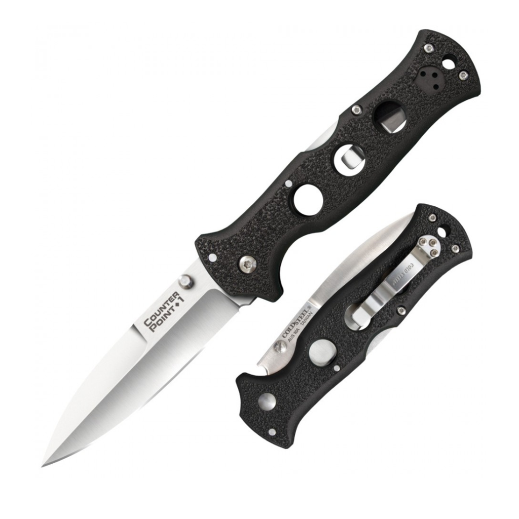 Cold Steel Counter Point Folding Knife with Tri-Ad Lock and Pocket Clip, Counter Point 1,Silver & Black