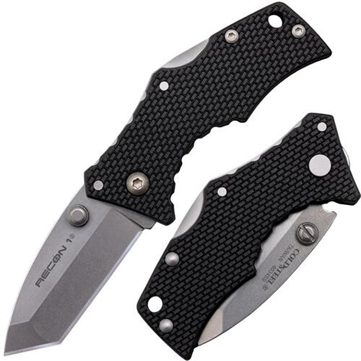 Cold Steel Micro Recon 1 2" 4034SS Tanto Point Blade 2.375" Griv-Ex Handle Folding Knife w/Tri-Ad Lock, Ambidextrous Pocket/Belt Clip