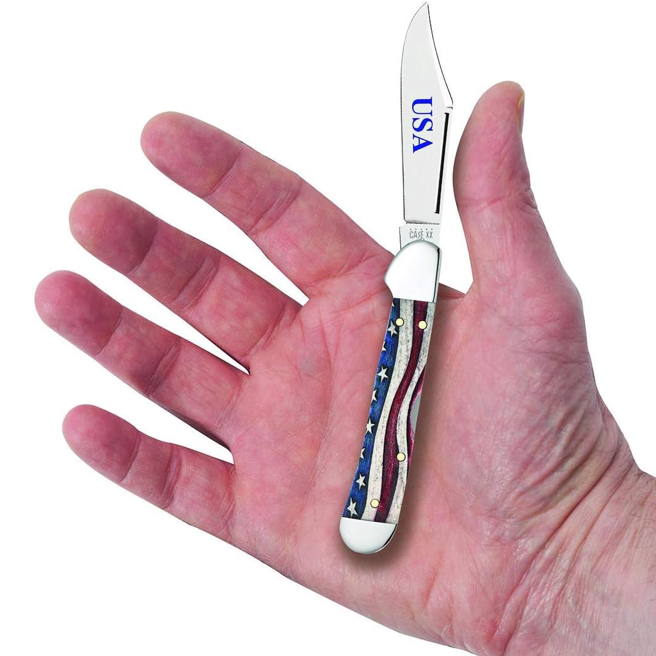 Case WR XX Pocket Knife Patriotic Smooth Natural Bone Mini Copperlock Item #64141 - (61749L SS) - Length Closed: 3 5/8 Inches