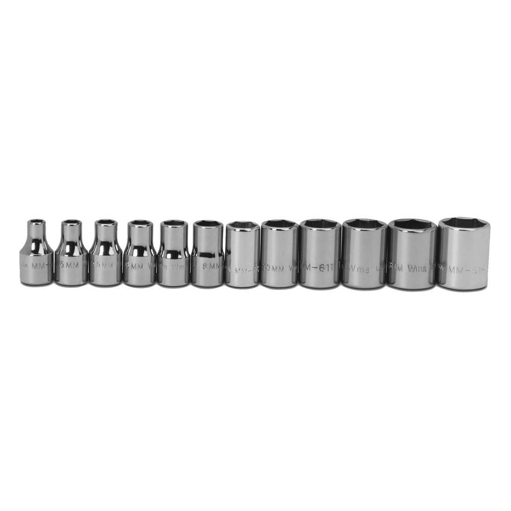 Williams JHWMSM-12HRC SUPERTORQUE 12-Piece 1/4-Inch Drive Metric Shallow 6 Point Socket Set-Size Range:(4mm to 14mm),Sockets Feature High-Polished Chrome Finish, Designed For Use On 6 Point Fasteners