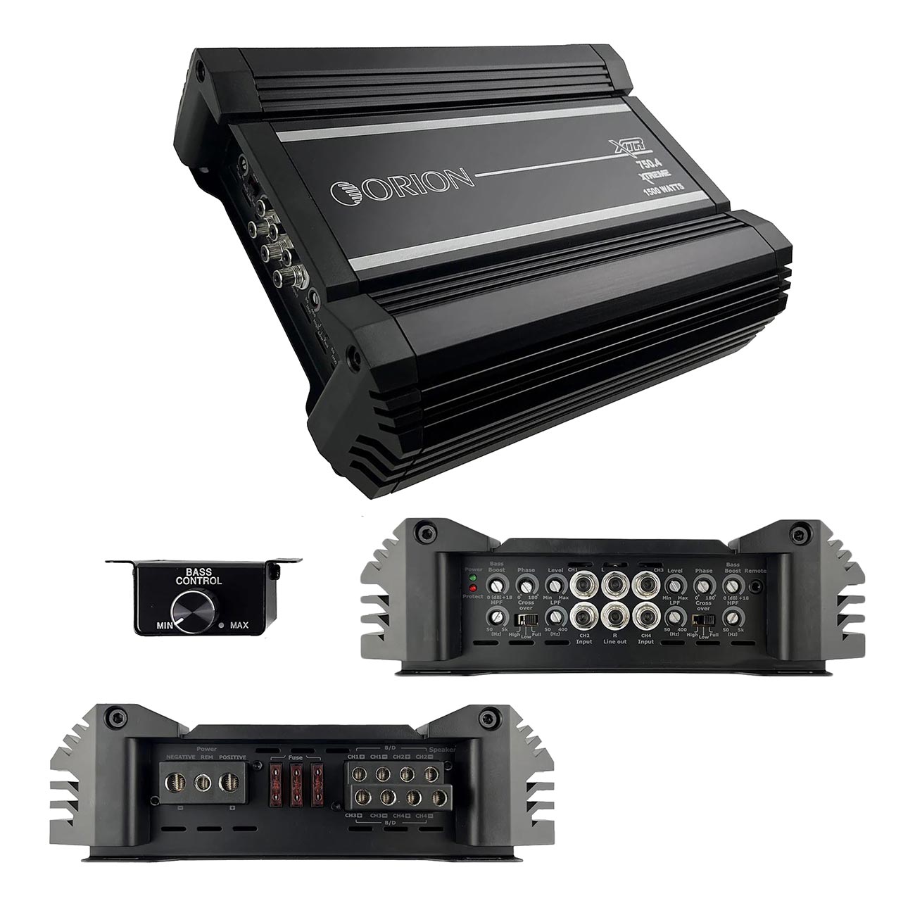 Orion XTR750.4 High Power Class A/B 4-Channel Amplifier, 750W RMS, 2/4 Ohm Stable, HP/LP Crossover, Bass Boost, MOSFET, Bass Knob, Made in Korea
