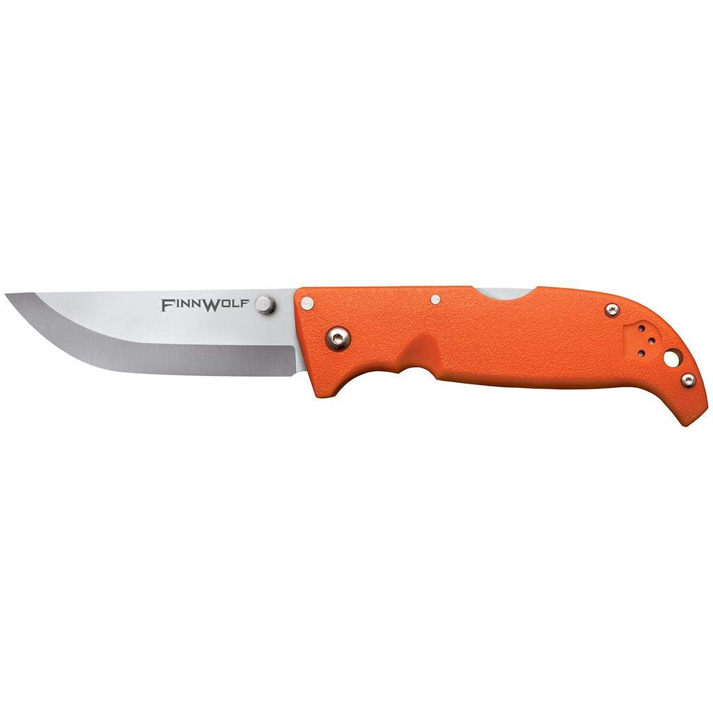 Cold Steel Finn Wolf 3.5in AUS8A Razor-Sharp Straight Back Blade 4.375in Griv-Ex Blaze Orange Handle Hunting Folding Knife, Boxed