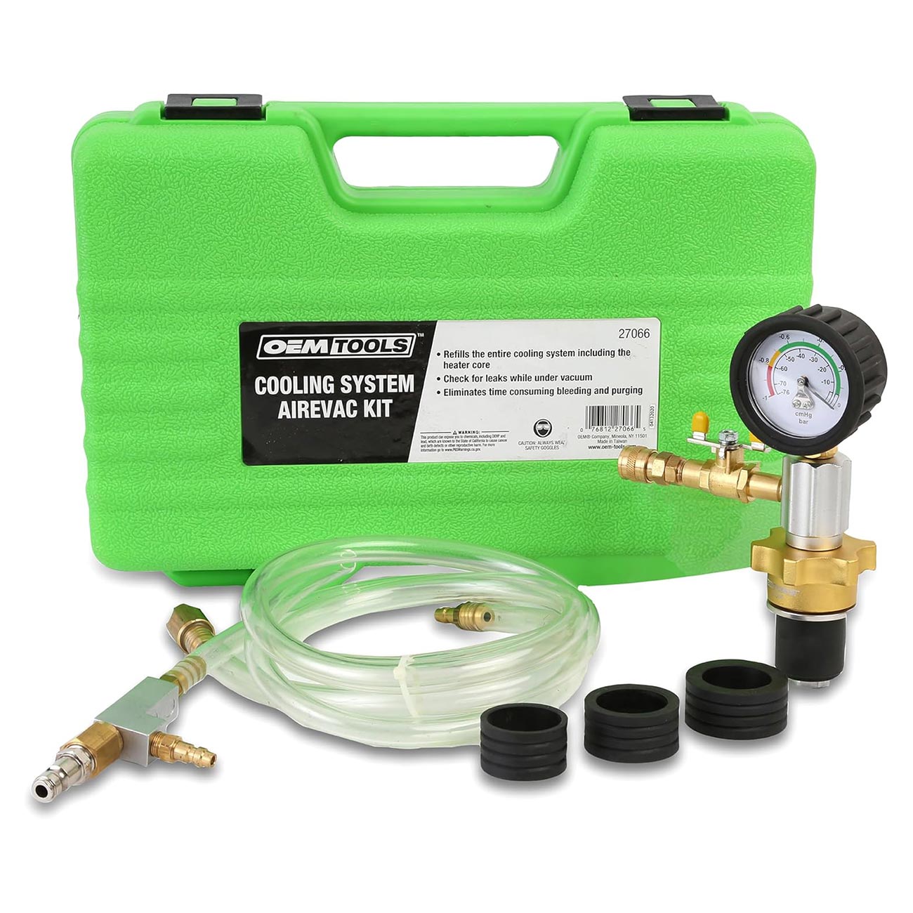 OEMTOOLS 27066 Coolant System Refiller Kit, 3 Adapters | Remove Air Trapped in Cooling System, Test Radiator and Heating Core Lines for Leaks | Fits Radiator Necks and Coolant Reservoirs