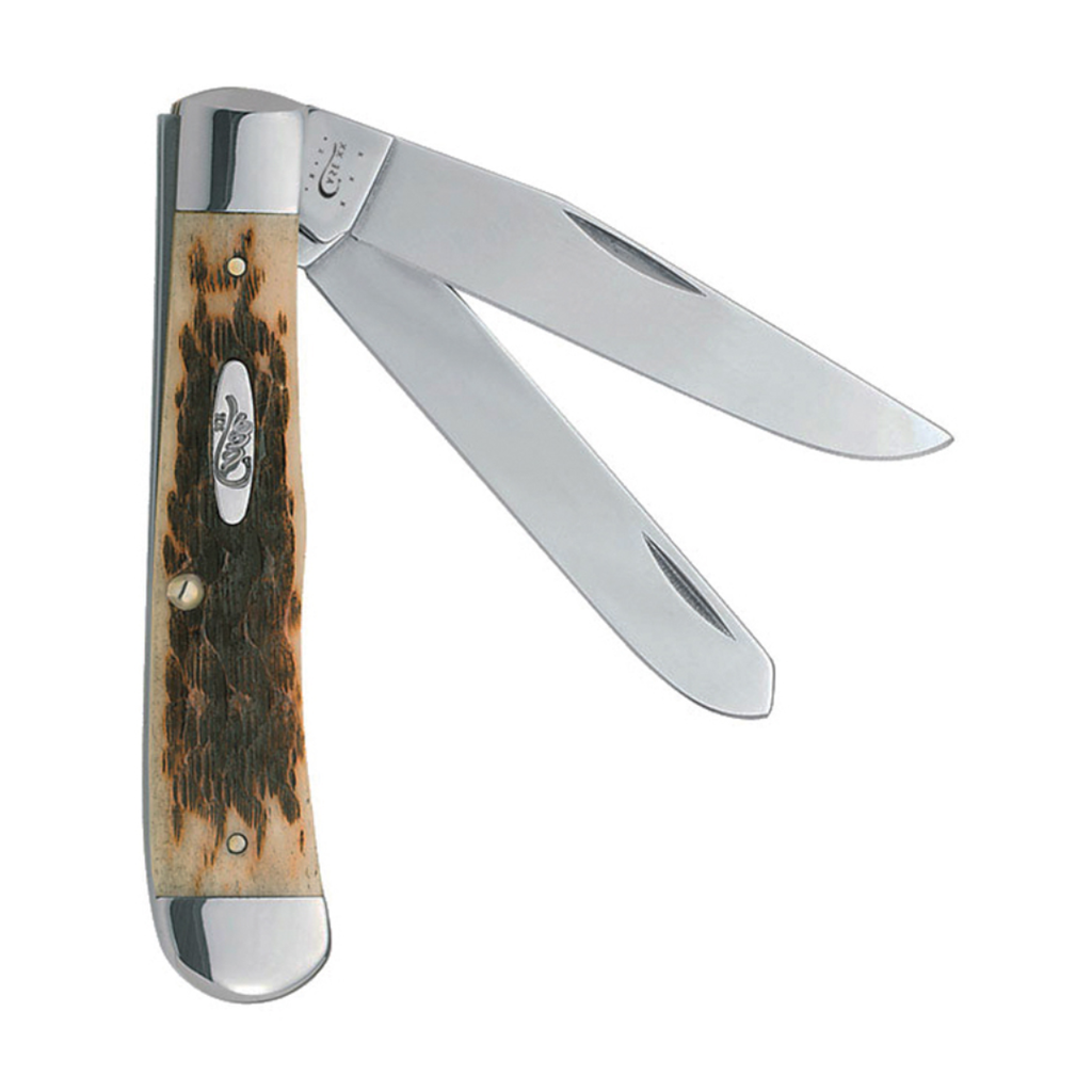 Case XX WR Pocket Knife Trapper With Genuine Bone Handle, Carbon Steel Blade(s), Length Closed: 4 1/8 Inches (Amber Bone)