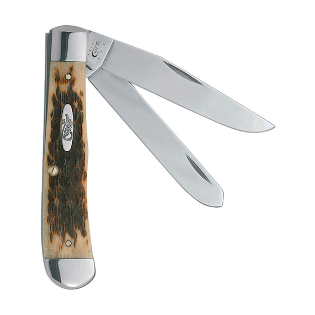 Case XX WR Pocket Knife Trapper With Genuine Bone Handle, Carbon Steel Blade(s), Length Closed: 4 1/8 Inches (Amber Bone)