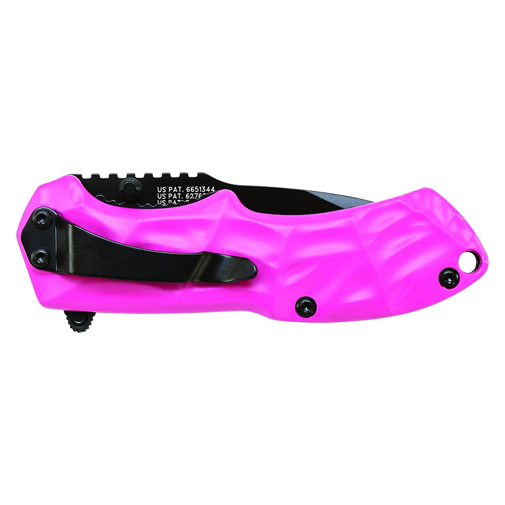 Smith & Wesson Black Ops SWBLOP3SMP Pink 5.8in S.S. Assisted Opening Knife with 2.5in Drop Point Blade and Aluminum Handle for Tactical, Survival and EDC