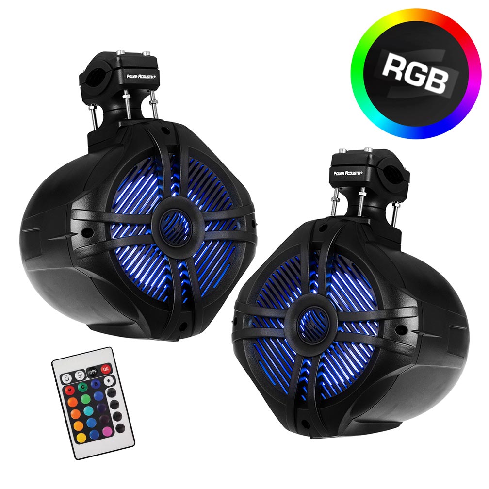 MWT-65BL Power Accoustik LED 6.5" 600W Marine Boat Wake Tower Speakers