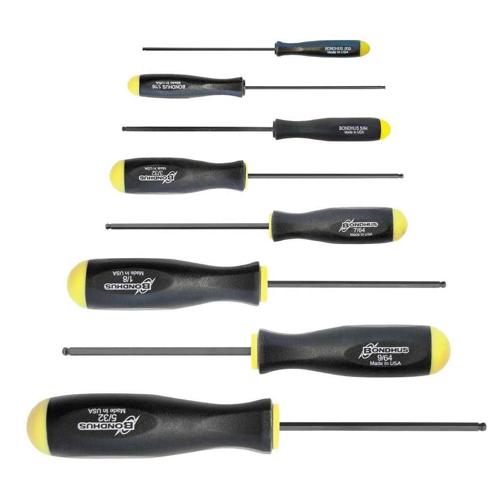 Bondhus 10632 Set of 8 Balldriver Screwdrivers, ProGuard Finish, sizes .050-5/32-Inch