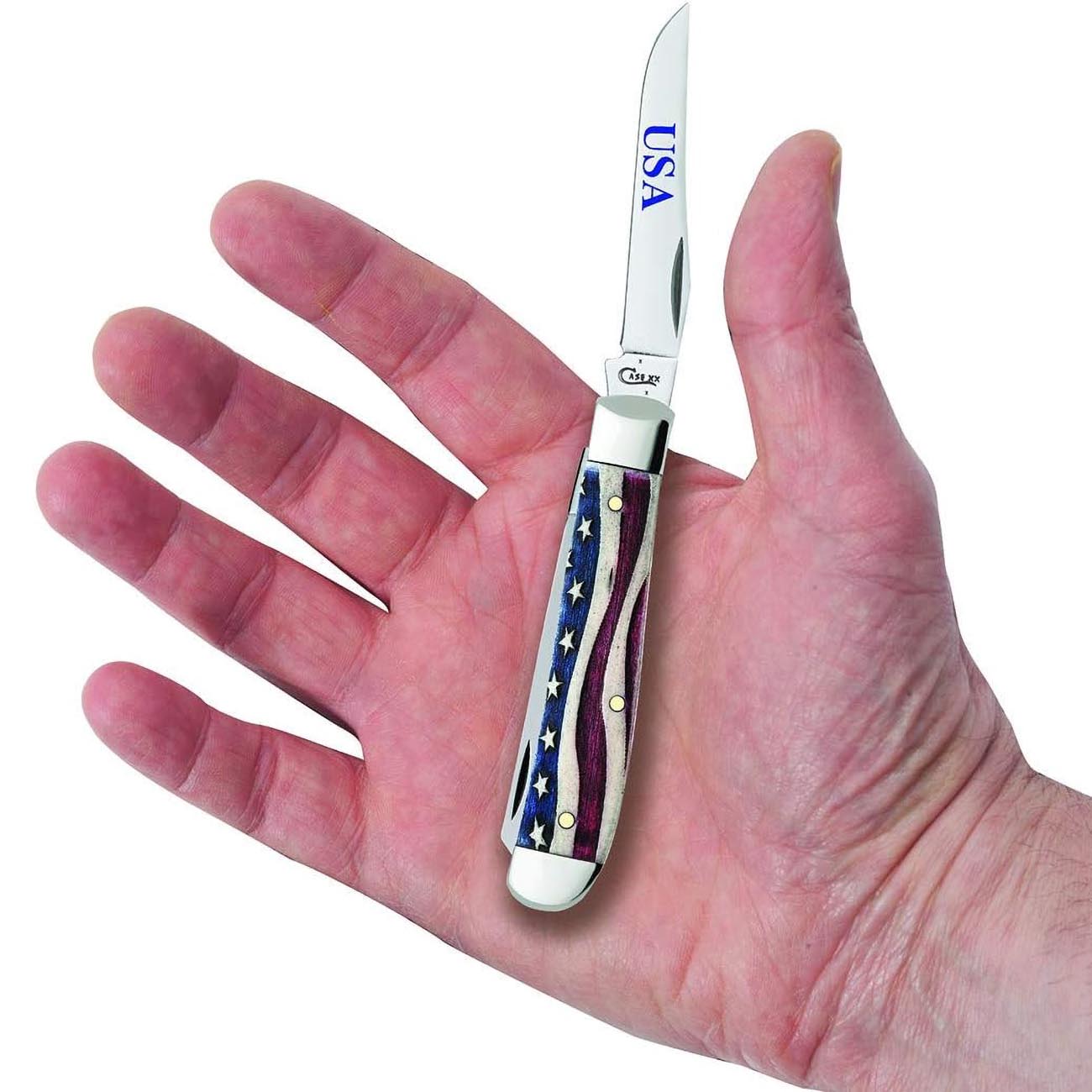 Case WR XX Pocket Knife Patriotic Smooth Natural Bone Mini Trapper Item #64135 - (6207 SS) - Length Closed: 3 1/2 Inches