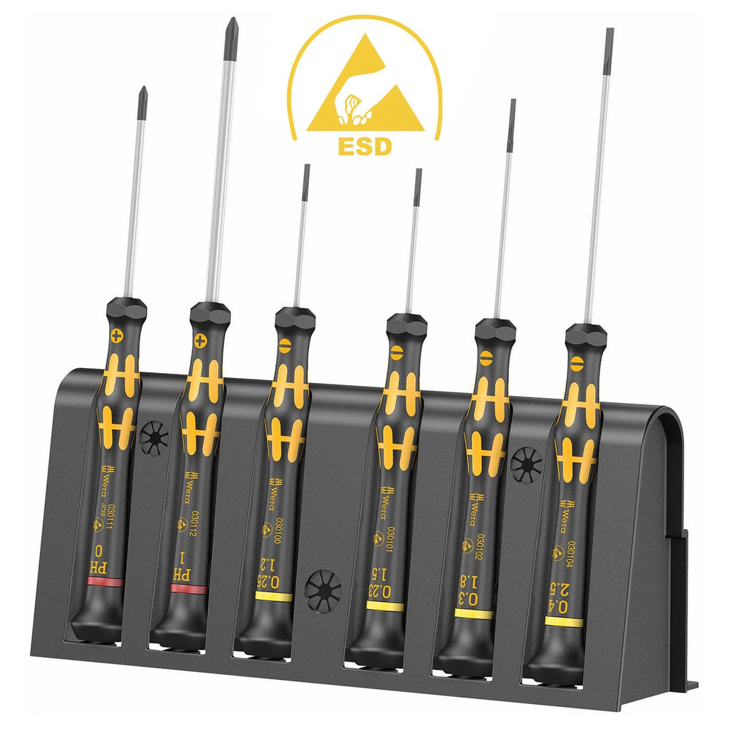 Wera - 5030170001 1578 A/6 Electronics Screwdriver Set and Rack, 6-Piece Set