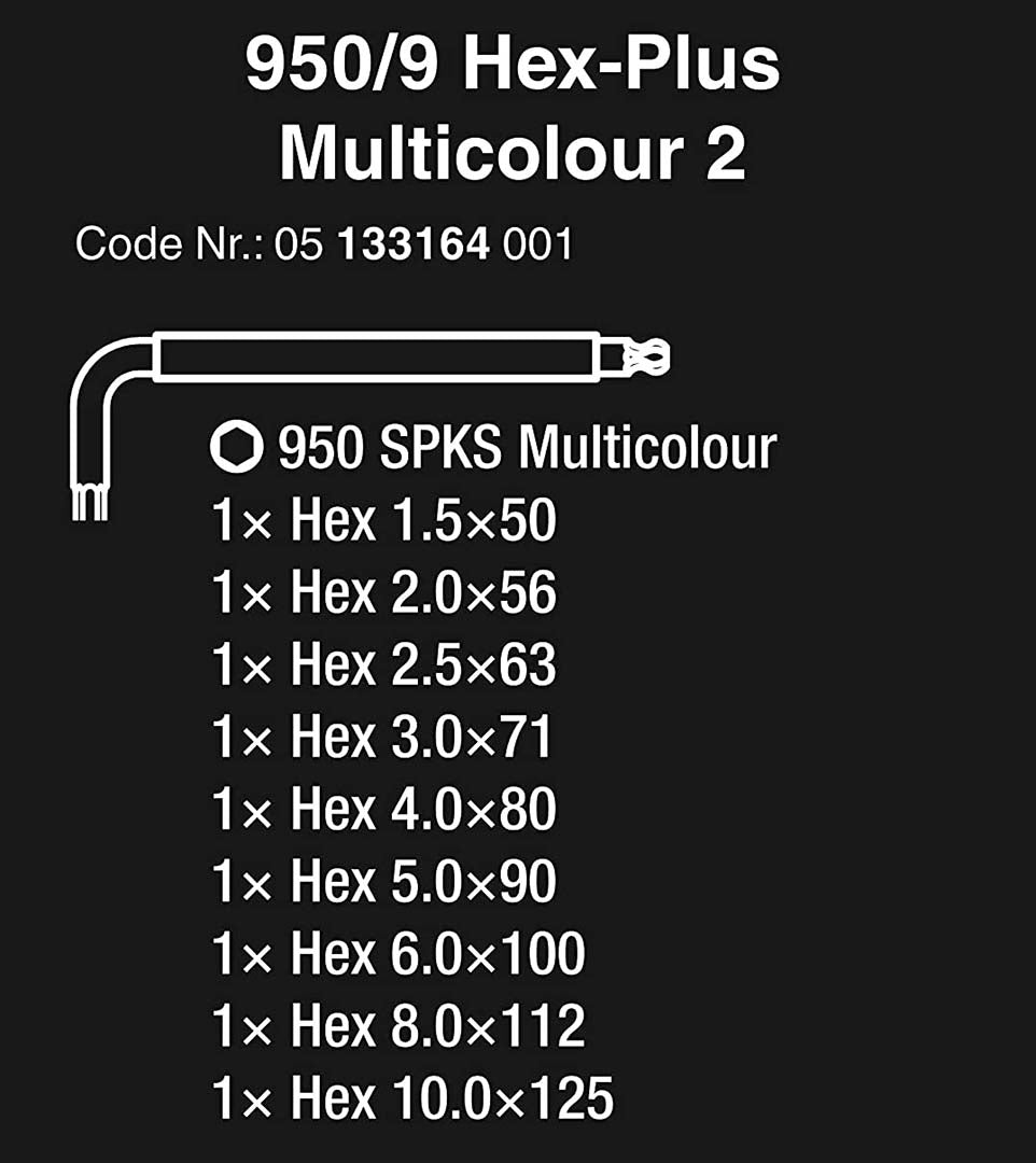 Wera 5133164001 950/9 Hex-Plus Multicolour 2 L-key set, metric, BlackLaser, 9 pieces